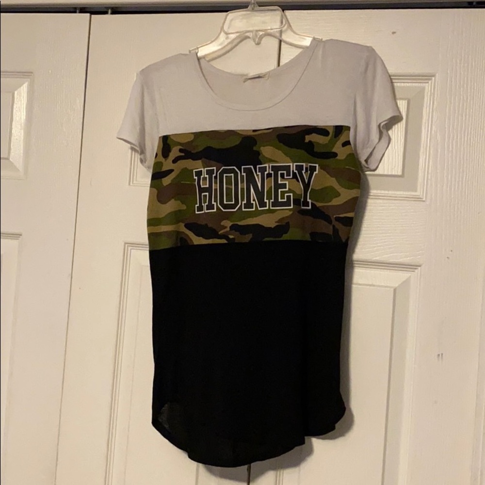 black white & camo “Honey” shirt